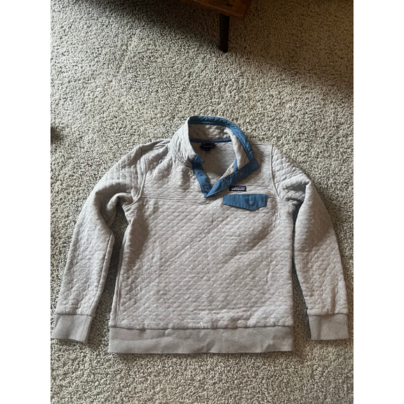 Women's Patagonia Crewneck Sweater S Gray with Blue Accents - Picture 1 of 6